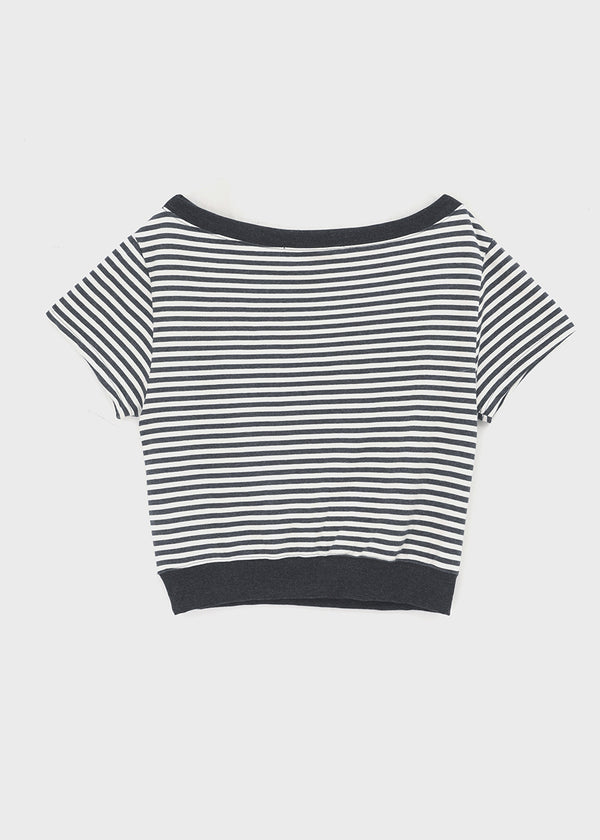 [MADE] Welco Stripe Off-Shoulder Short Sleeve Top