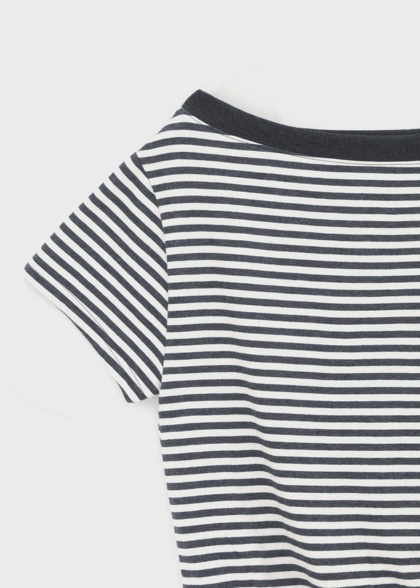 [MADE] Welco Stripe Off-Shoulder Short Sleeve Top