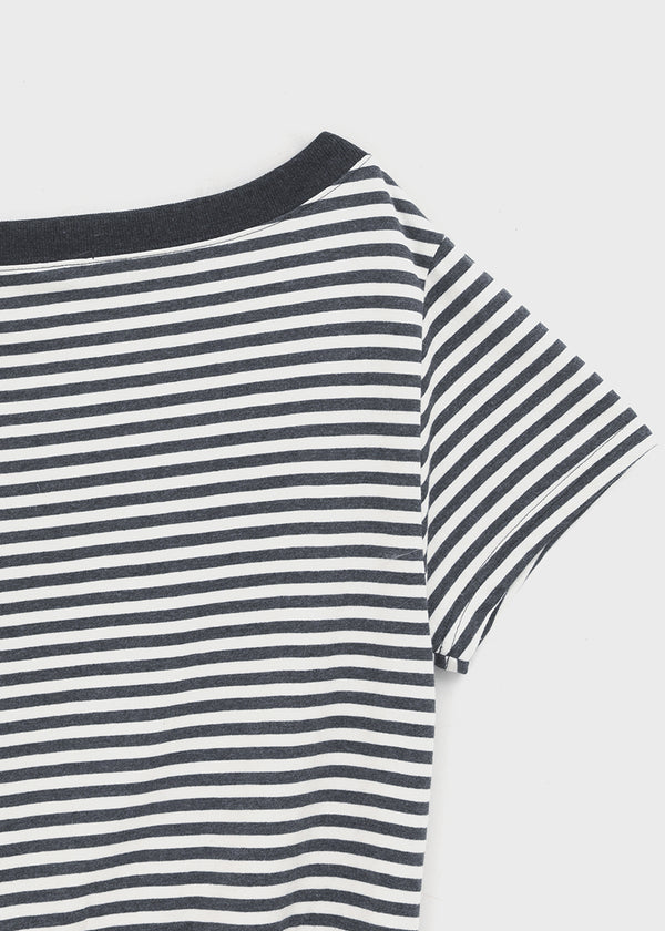 [MADE] Welco Stripe Off-Shoulder Short Sleeve Top