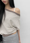 [MADE] Welco Stripe Off-Shoulder Short Sleeve Top