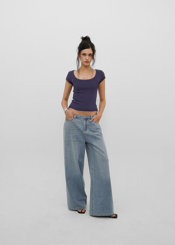 [B-DENIM] LIGHT WASHING WIDE JEANS 054