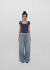 [B-BASIC] Basic Ribbed Wide U-Neck Cap Sleeve Short Sleeve Top (2 Size)