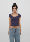 [B-BASIC] Basic Ribbed Wide U-Neck Cap Sleeve Short Sleeve Top (2 Size)