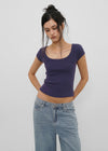 [B-BASIC] Basic Ribbed Wide U-Neck Cap Sleeve Short Sleeve Top (2 Size)