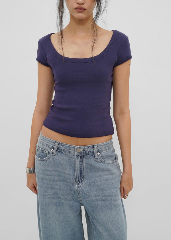 [B-BASIC] Basic Ribbed Wide U-Neck Cap Sleeve Short Sleeve Top (2 Size)