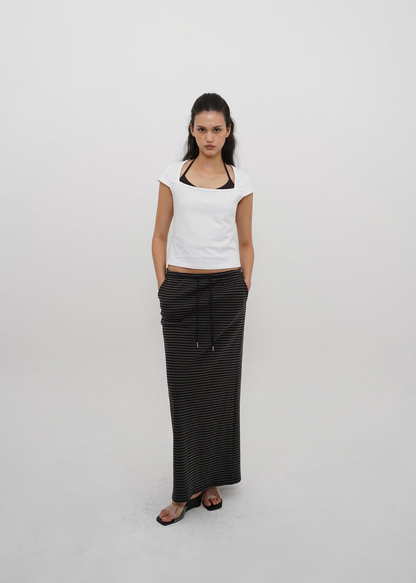 [B-BASIC] Tension Cotton Square-Neck Cap-Sleeve Short-Sleeve T-Shirt (2 SIZE)