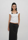 [B-BASIC] Tension Cotton Square-Neck Cap-Sleeve Short-Sleeve T-Shirt (2 SIZE)