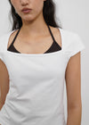[B-BASIC] Tension Cotton Square-Neck Cap-Sleeve Short-Sleeve T-Shirt (2 SIZE)