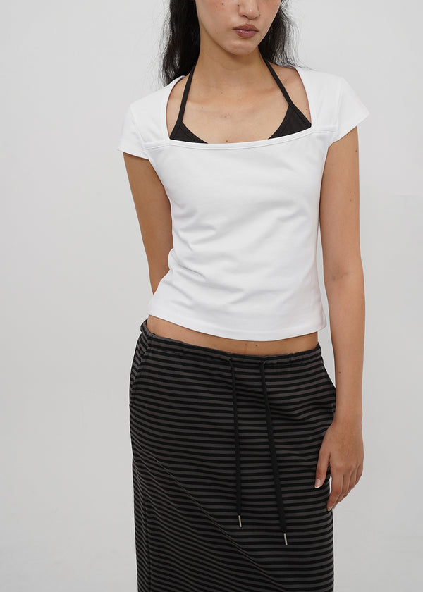 [B-BASIC] Tension Cotton Square-Neck Cap-Sleeve Short-Sleeve T-Shirt (2 SIZE)