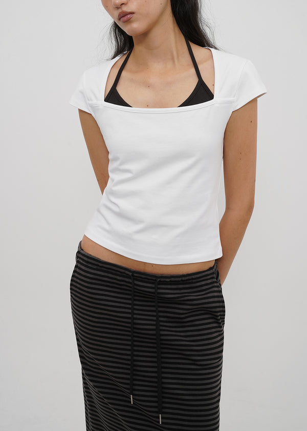 [B-BASIC] Tension Cotton Square-Neck Cap-Sleeve Short-Sleeve T-Shirt (2 SIZE)