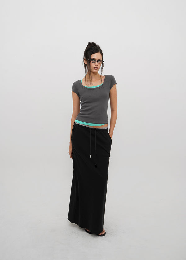 [B-BASIC] Basic Ribbed Wide U-Neck Cap Sleeve Short Sleeve Top (2 Size)