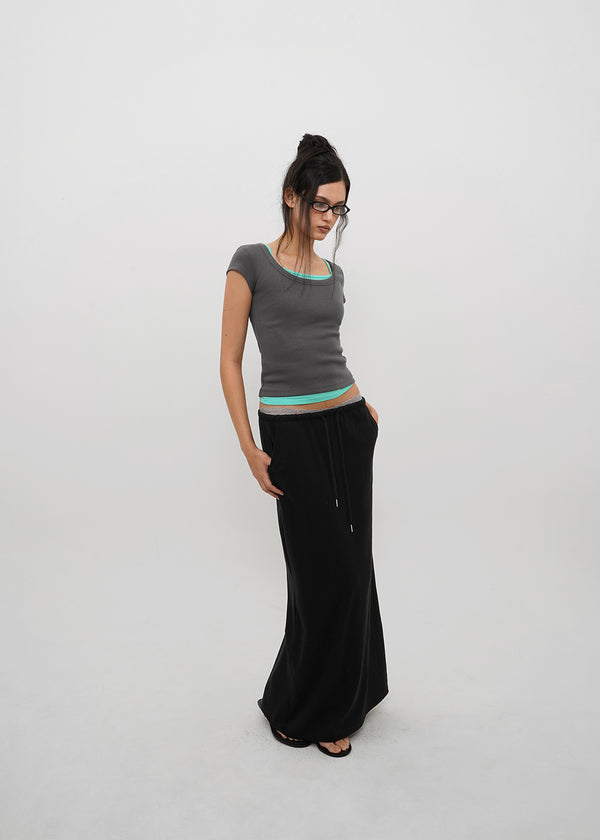 [B-BASIC] Basic Ribbed Wide U-Neck Cap Sleeve Short Sleeve Top (2 Size)