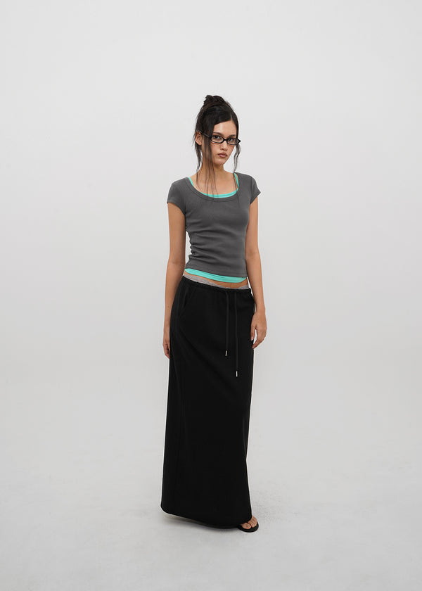 [B-BASIC] Basic Ribbed Wide U-Neck Cap Sleeve Short Sleeve Top (2 Size)