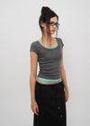 [B-BASIC] Basic Ribbed Wide U-Neck Cap Sleeve Short Sleeve Top (2 Size)
