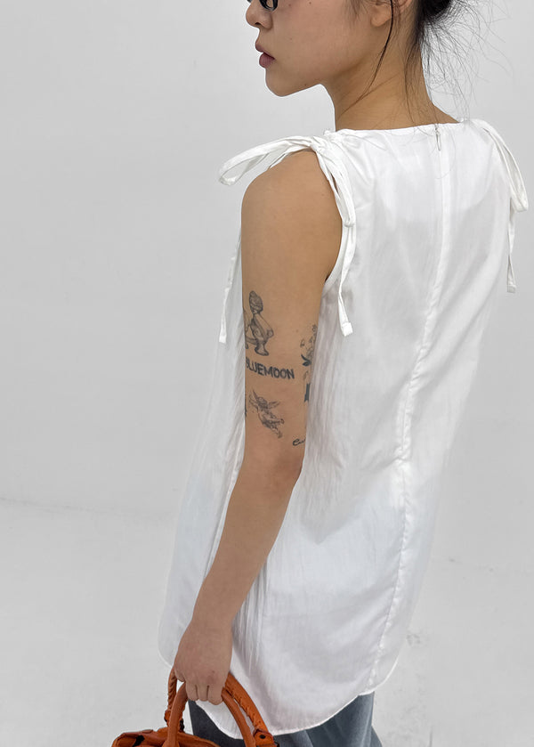 Cantut Shirred Ribbon Nylon Mini Dress