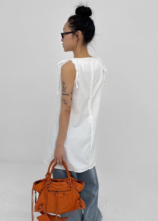 Cantut Shirred Ribbon Nylon Mini Dress