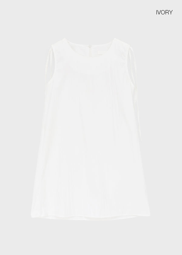 Cantut Shirred Ribbon Nylon Mini Dress