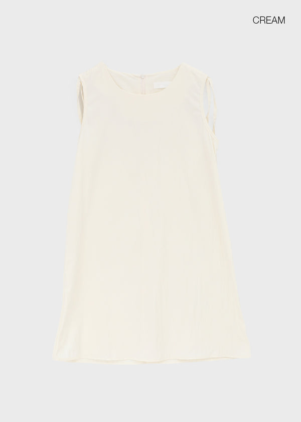 Cantut Shirred Ribbon Nylon Mini Dress