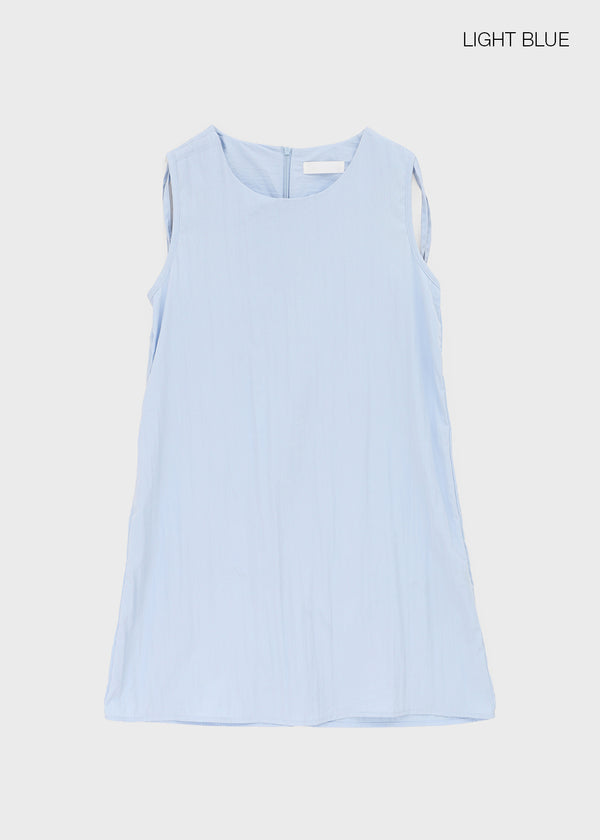 Cantut Shirred Ribbon Nylon Mini Dress