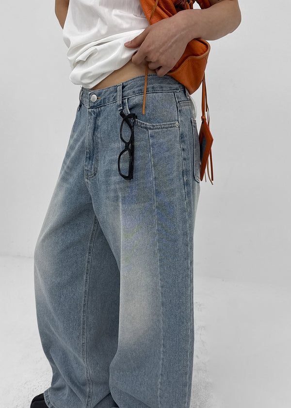 Latka Cut-out Washed Wide Denim Pants