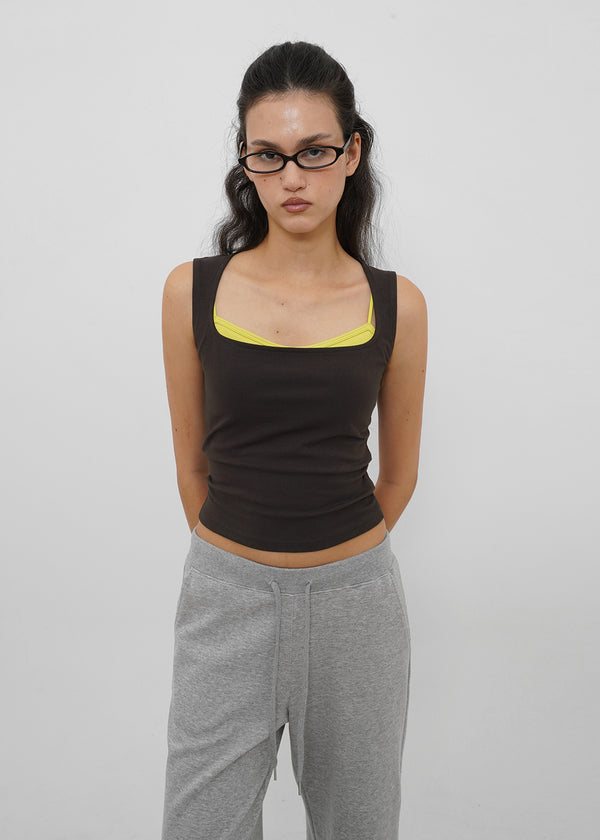 [B-BASIC] Tension Cotton Wide Square Neck Sleeveless Top (2 SIZE)