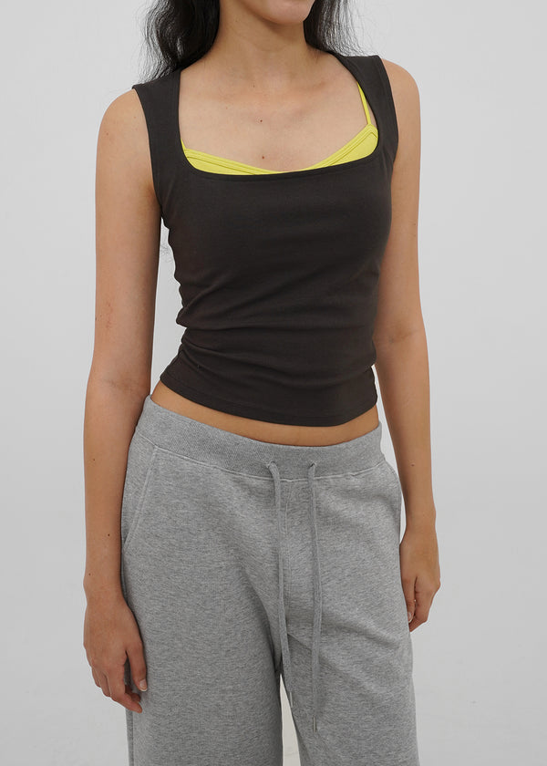 [B-BASIC] Tension Cotton Wide Square Neck Sleeveless Top (2 SIZE)
