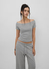 [B-BASIC] Standard Slim Off-Shoulder Short-Sleeve T-Shirt (2 SIZE)