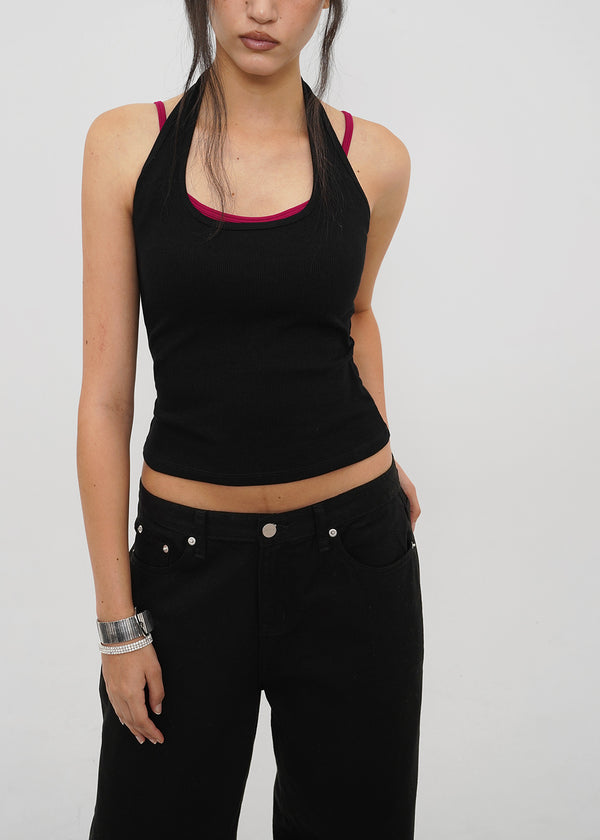 [B-BASIC] Ribbed Halter Sleeveless Top (Built-in Cap)
