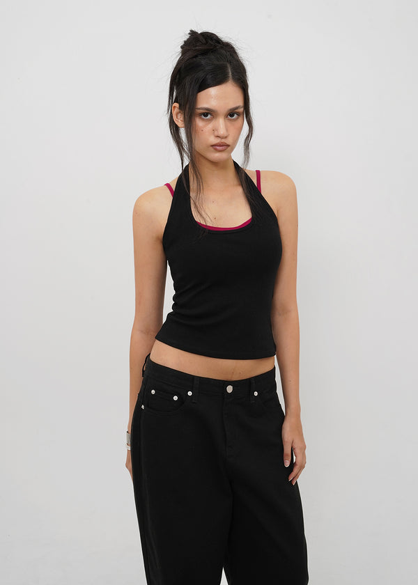 [B-BASIC] Ribbed Halter Sleeveless Top (Built-in Cap)
