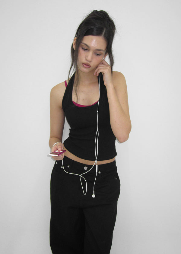 [B-BASIC] Ribbed Halter Sleeveless Top (Built-in Cap)