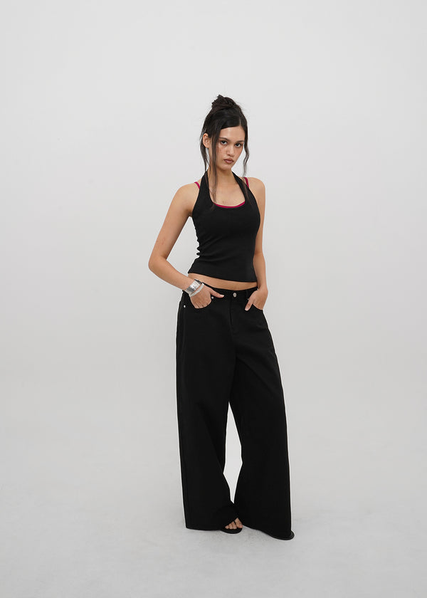 [B-BASIC] Ribbed Halter Sleeveless Top (Built-in Cap)