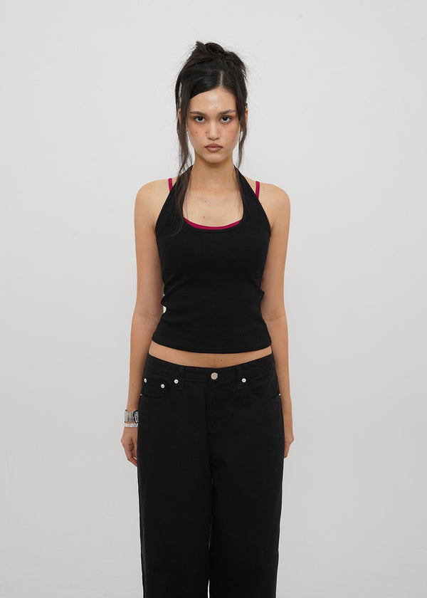 [B-BASIC] Ribbed Halter Sleeveless Top (Built-in Cap)