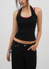 [B-BASIC] Ribbed Halter Sleeveless Top (Built-in Cap)