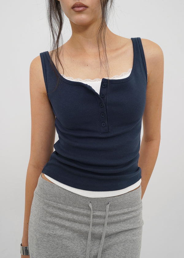 [B-BASIC] Tension Standard Square Henley Neck Sleeveless Top (2 SIZE)