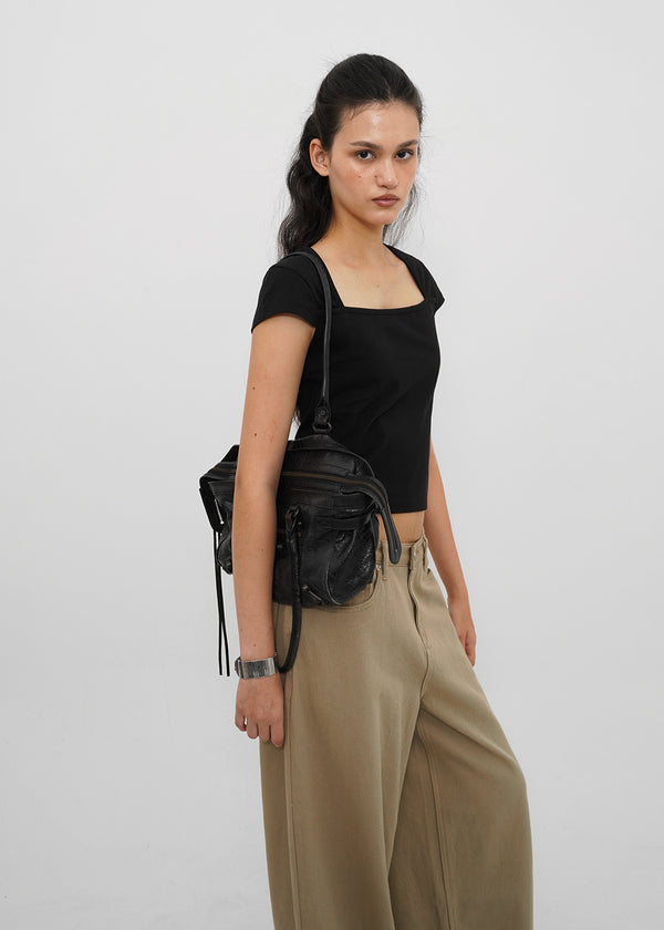 [B-BASIC] Tension Cotton Square-Neck Cap-Sleeve Short-Sleeve T-Shirt (2 SIZE)