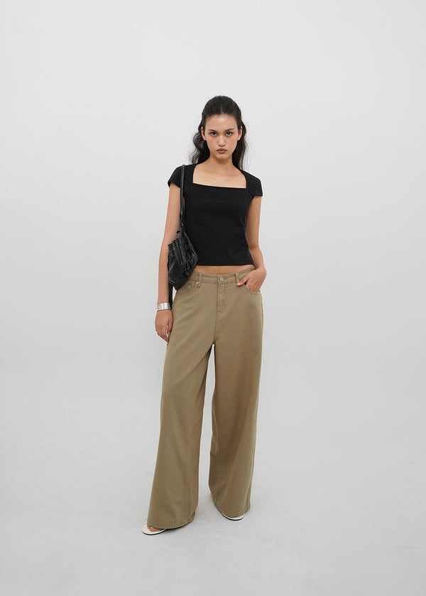 [B-DENIM] LOW WIDE COTTON PANTS 056