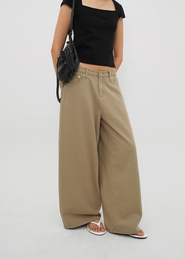 [B-DENIM] LOW WIDE COTTON PANTS 056