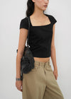 [B-BASIC] Tension Cotton Square-Neck Cap-Sleeve Short-Sleeve T-Shirt (2 SIZE)
