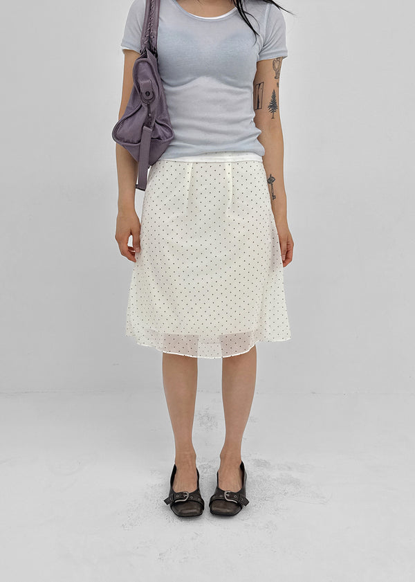 Yos Chiffon Dot Banding Midi Skirt