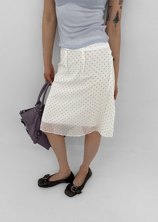 Yos Chiffon Dot Banding Midi Skirt