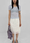 Yos Chiffon Dot Banding Midi Skirt