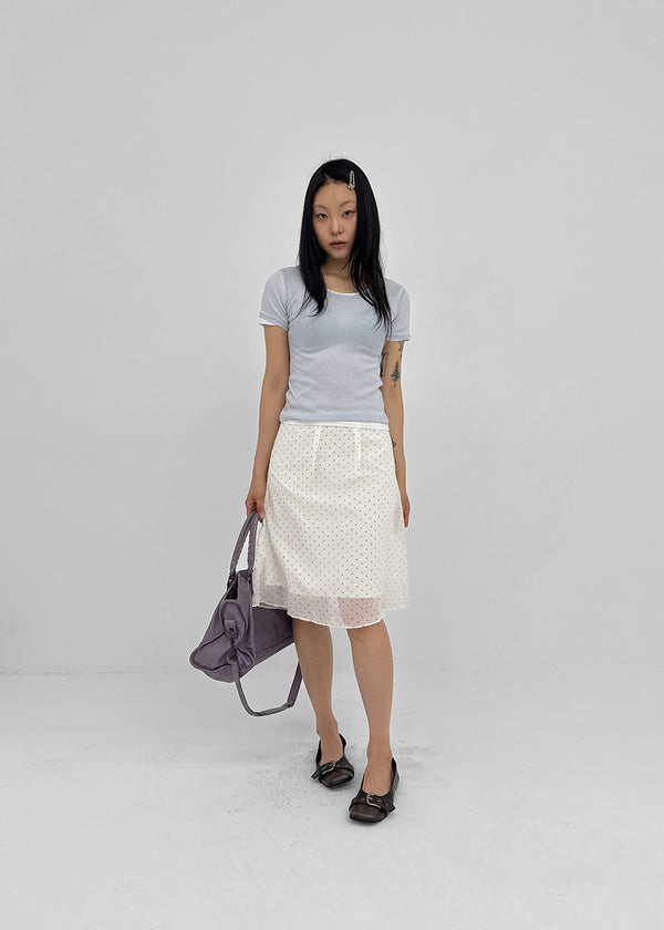 Yos Chiffon Dot Banding Midi Skirt