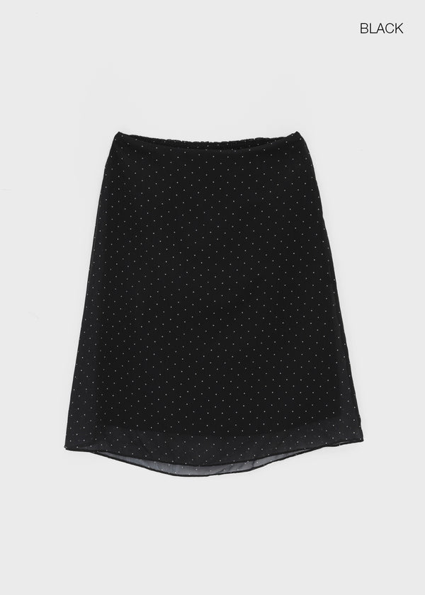 Yos Chiffon Dot Banding Midi Skirt