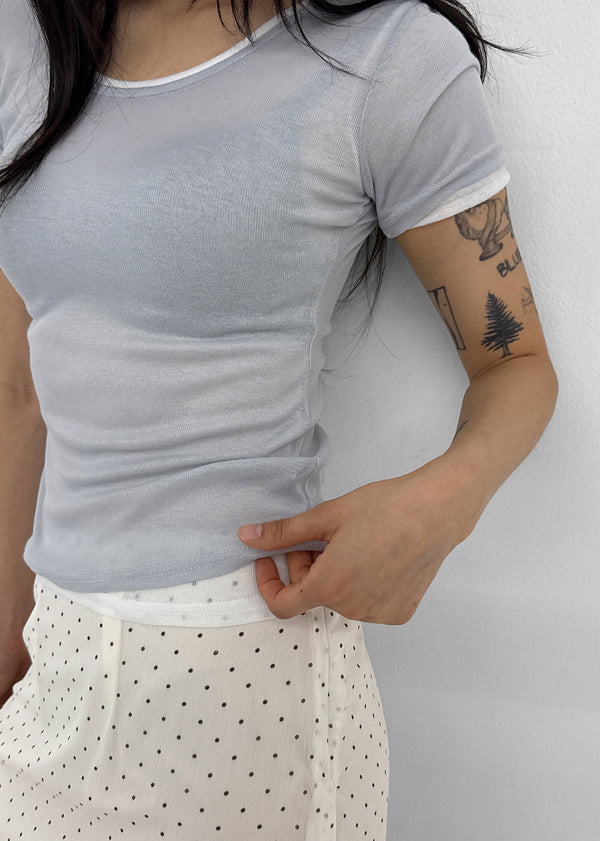 Ongsha Tencel See-through Layered Short Sleeve Tee
