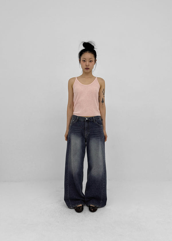 Latka Cut-out Washed Wide Denim Pants