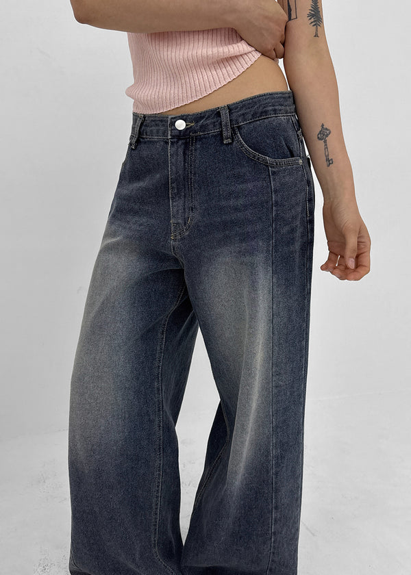 Latka Cut-out Washed Wide Denim Pants