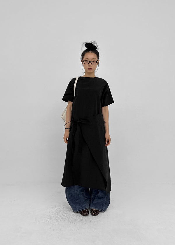 Hellos Nylon Short Sleeve Wrap Long Dress