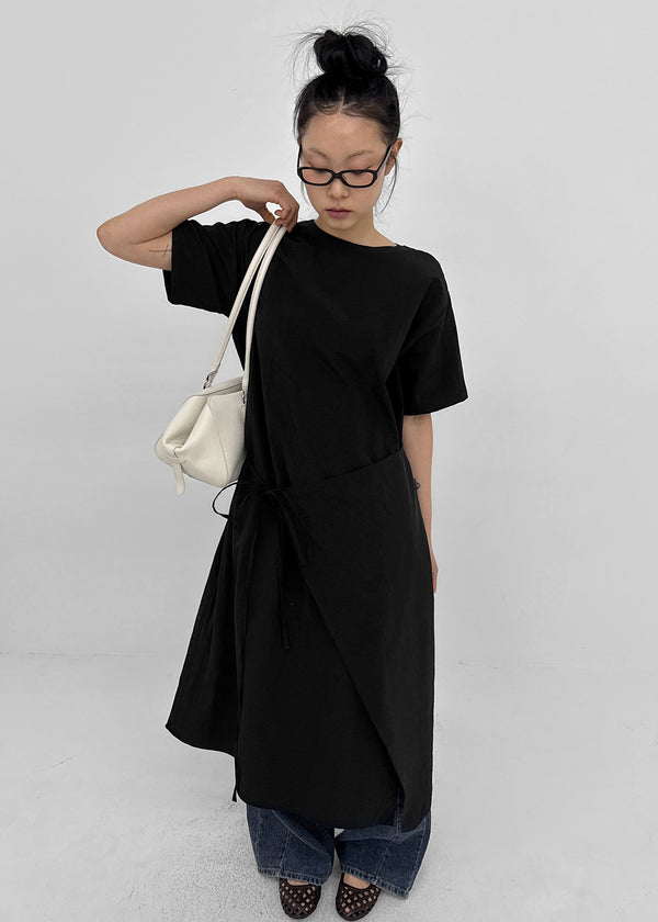 Hellos Nylon Short Sleeve Wrap Long Dress
