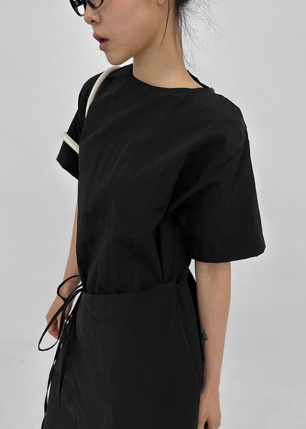 Hellos Nylon Short Sleeve Wrap Long Dress