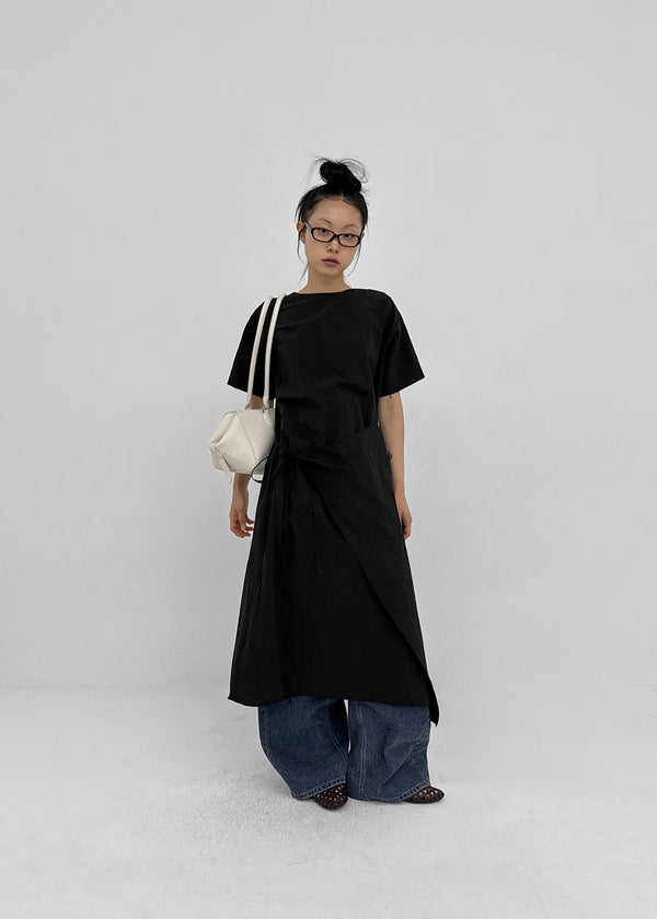 Hellos Nylon Short Sleeve Wrap Long Dress